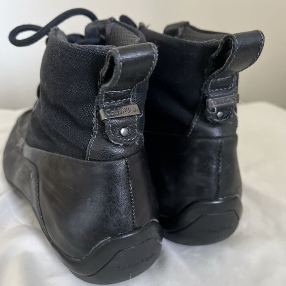 CALVIN KLEIN Hank Leather & Canvas Driving Ankle Lace Utility Boots, Black- 10 - Picture 5 of 8